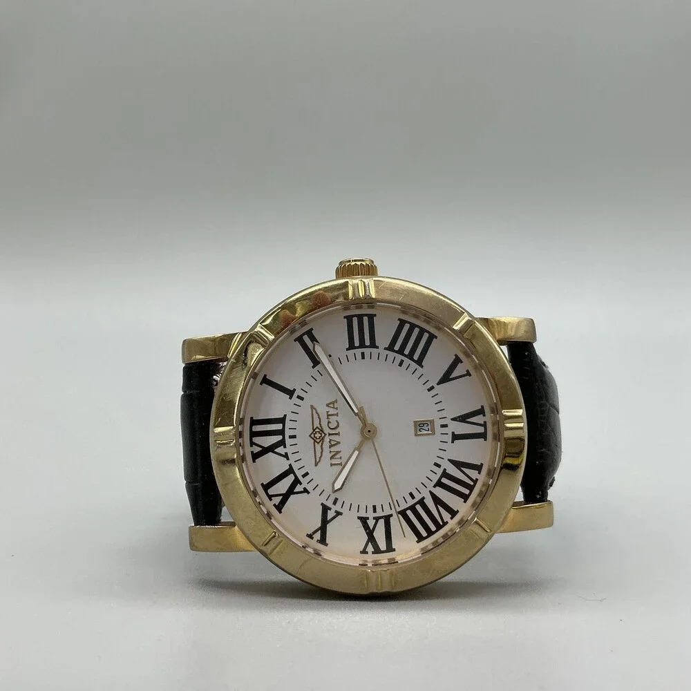 Invicta Specialty Trinity Mens Watch 42mm Gold Tone 13971 Leather New Battery